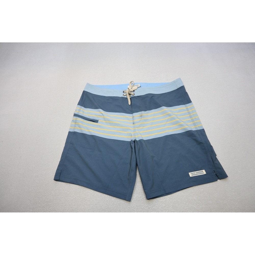 Fair Harbor Board Shorts Mens 36 Blue Yellow Striped Athletic Stretch Good